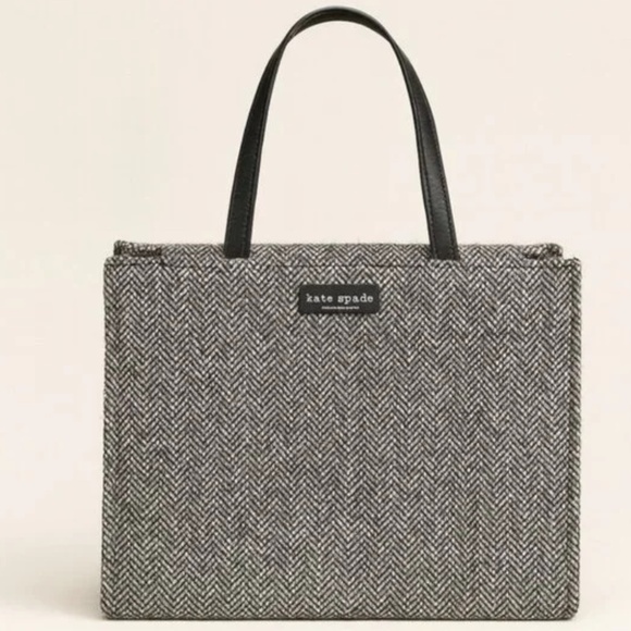 Kate Spade Herringbone Tweed Shoulder Bag Gray - Picture 1 of 8